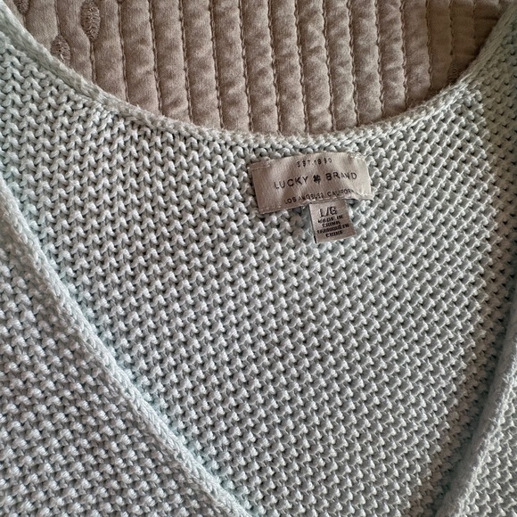 Pale Mint Pastel Lucky Brand Cotton-Blend Pullover V-Neck Sweater - Picture 4 of 8